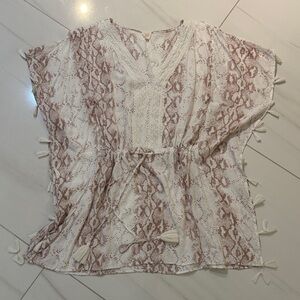 Surf Gypsy White and Brown Swim Coverup Medium